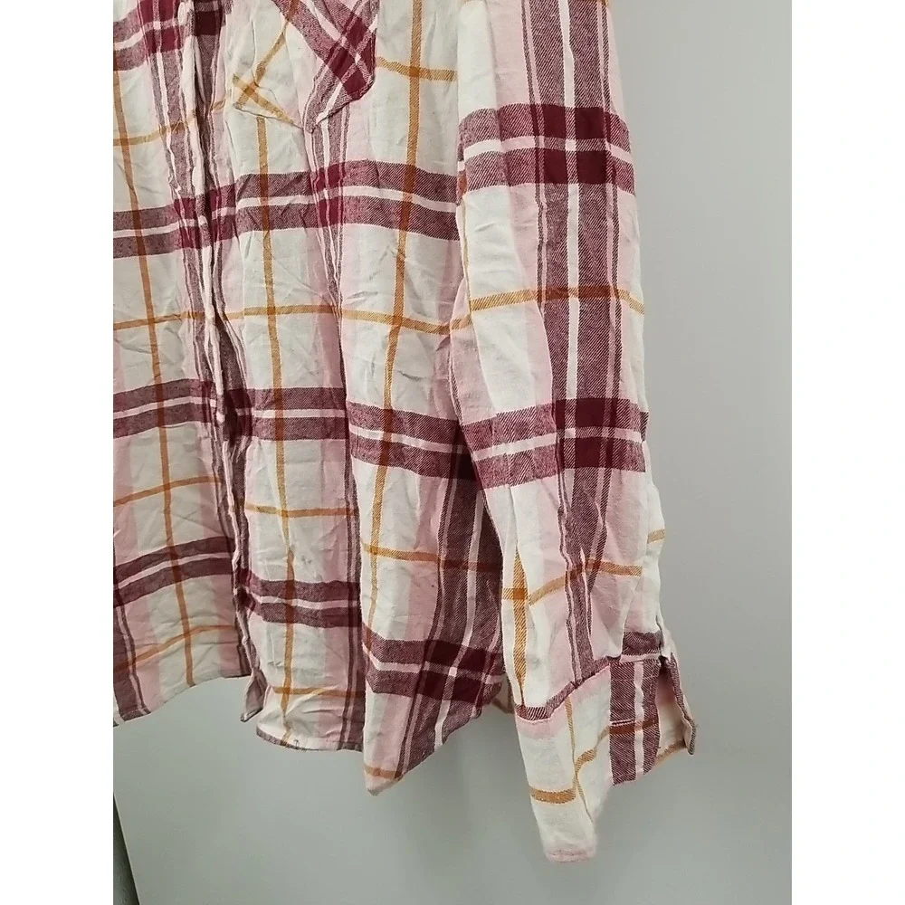 Old Navy Flannel Plaid Tunic‎ Long Sleeve Button Up Shirt Womens L Large - Picture 4 of 6